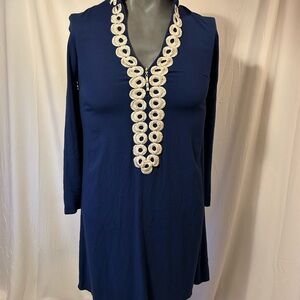 Lilly Pulitzer Navy Shift Dress W/ Gold Embellishment (Size 00)